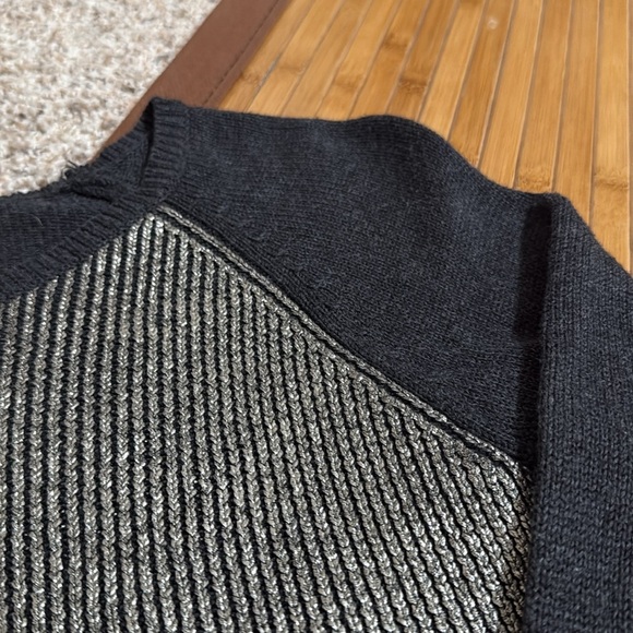 Halogen Gray And Gold Crew Neck Sweater with Ribbed Knit - Picture 3 of 6